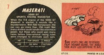 1961 Topps Sports Cars #7 Maserati 5000 GT Back
