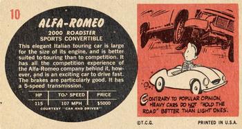 1961 Topps Sports Cars #10 Alfa-Romeo 2000 Roadster Back