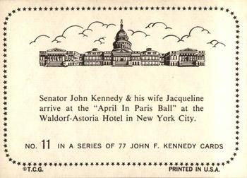 1964 Topps John F. Kennedy #11 Sen. Kennedy And Wife Jacqueline Back