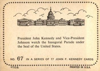 1964 Topps John F. Kennedy #67 Pres. Kennedy & VP Johnson Under Us Seal Back