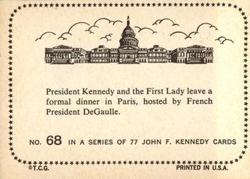 1964 Topps John F. Kennedy #68 Pres. And Mrs. Kennedy Dinner In Paris Back