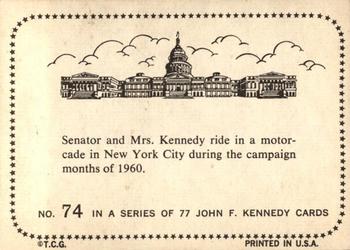 1964 Topps John F. Kennedy #74 Sen. & Mrs. Kennedy In N.Y. During Campaign Back