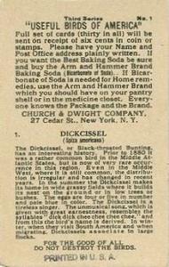 1922 Church & Dwight Useful Birds of America Third Series (J7) #1 Dickcissel Back