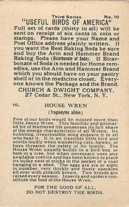 1922 Church & Dwight Useful Birds of America Third Series (J7) #10 House Wren Back