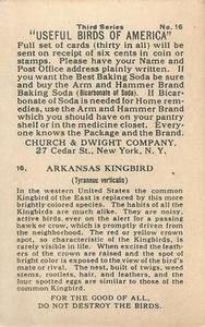 1922 Church & Dwight Useful Birds of America Third Series (J7) #16 Arkansas Kingbird Back
