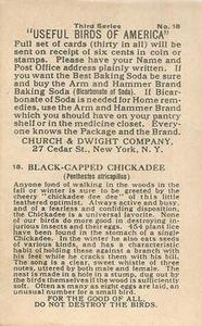 1922 Church & Dwight Useful Birds of America Third Series (J7) #18 Black-capped Chickadee Back
