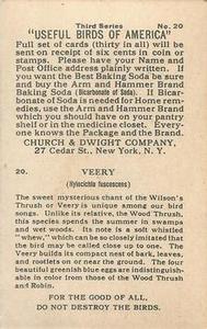 1922 Church & Dwight Useful Birds of America Third Series (J7) #20 Veery Back
