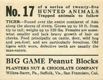 1933 Planters Big Game Hunted Animals (R71) #17 Tiger Back