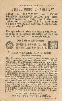 1933 Church & Dwight Useful Birds of America Seventh Series (J9-3) #7 Red-winged Blackbird Back