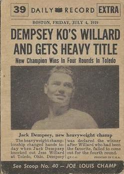 1954 Topps Scoop (R714-19) #39 Dempsey defeats Willard Back