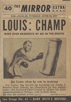 1954 Topps Scoop (R714-19) #40 Joe Louis New Champ Back