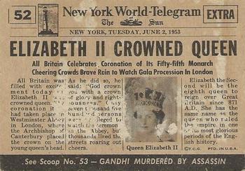 1954 Topps Scoop (R714-19) #52 Queen Elizabeth II Crowned Back