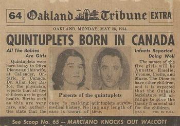 1954 Topps Scoop (R714-19) #64 Quintuplets Born Back