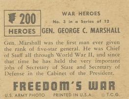 1950 Topps Freedom's War (R709-2) #200 Gen. George C. Marshall Back