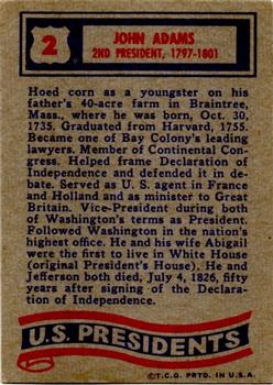 1972 Topps U.S. Presidents #2 John Adams Back