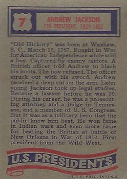 1972 Topps U.S. Presidents #7 Andrew Jackson Back