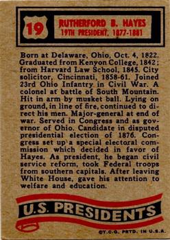1972 Topps U.S. Presidents #19 Rutherford B. Hayes Back