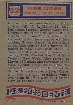 1972 Topps U.S. Presidents #22 Grover Cleveland Back