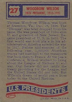 1972 Topps U.S. Presidents #27 Woodrow Wilson Back