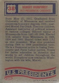 1972 Topps U.S. Presidents #38 Hubert Humphrey Back