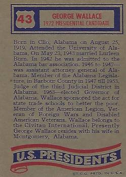 1972 Topps U.S. Presidents #43 George Wallace Back