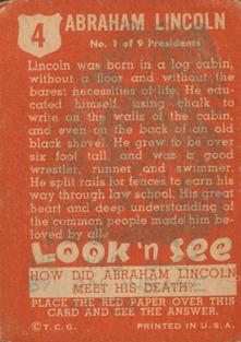 1952 Topps Look 'n See (R714-16) #4 Abraham Lincoln Back