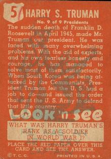 1952 Topps Look 'n See (R714-16) #5 Harry Truman Back