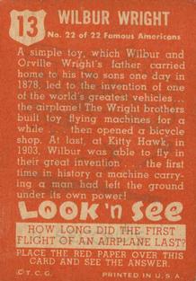 1952 Topps Look 'n See (R714-16) #13 Wilbur Wright Back