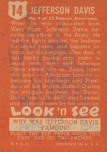 1952 Topps Look 'n See (R714-16) #14 Jefferson Davis Back