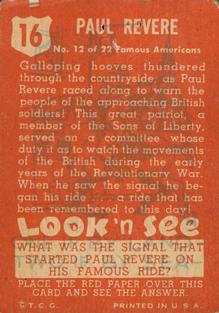 1952 Topps Look 'n See (R714-16) #16 Paul Revere Back