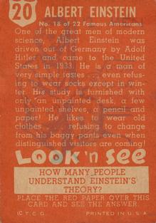 1952 Topps Look 'n See (R714-16) #20 Albert Einstein Back