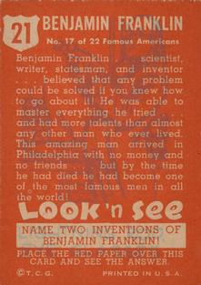 1952 Topps Look 'n See (R714-16) #21 Benjamin Franklin Back