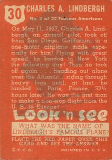 1952 Topps Look 'n See (R714-16) #30 Col. Charles A. Lindbergh Back