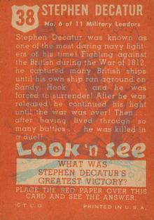 1952 Topps Look 'n See (R714-16) #38 Stephen Decatur Back