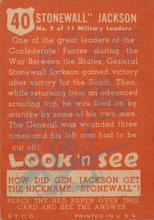 1952 Topps Look 'n See (R714-16) #40 Stonewall Jackson Back