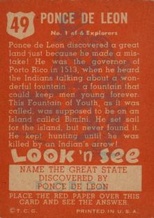 1952 Topps Look 'n See (R714-16) #49 Ponce De Leon Back