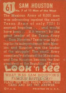 1952 Topps Look 'n See (R714-16) #61 Sam Houston Back