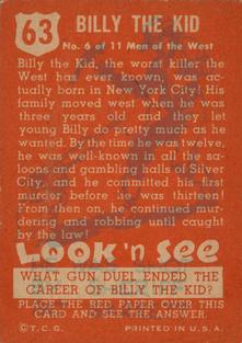 1952 Topps Look 'n See (R714-16) #63 Billy the Kid Back