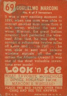 1952 Topps Look 'n See (R714-16) #69 Guglielmo Marconi Back