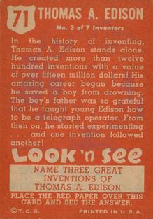 1952 Topps Look 'n See (R714-16) #71 Thomas A. Edison Back