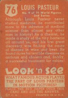 1952 Topps Look 'n See (R714-16) #76 Louis Pasteur Back