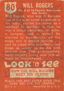 1952 Topps Look 'n See (R714-16) #80 Will Rogers Back