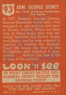 1952 Topps Look 'n See (R714-16) #93 Admiral George Dewey Back