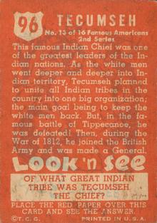 1952 Topps Look 'n See (R714-16) #96 Tecumseh Back