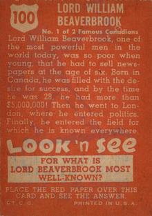 1952 Topps Look 'n See (R714-16) #100 Lord William Beaverbrook Back