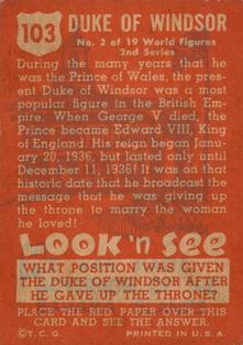 1952 Topps Look 'n See (R714-16) #103 Duke of Windsor Back