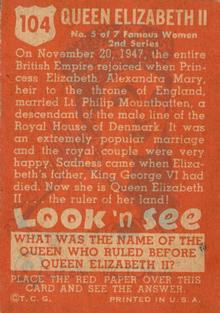 1952 Topps Look 'n See (R714-16) #104 Queen Elizabeth II Back