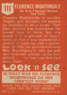 1952 Topps Look 'n See (R714-16) #111 Florence Nightingale Back