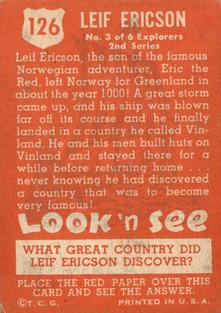 1952 Topps Look 'n See (R714-16) #126 Leif Ericson Back