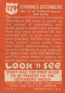 1952 Topps Look 'n See (R714-16) #129 Johannes Gutenberg Back
